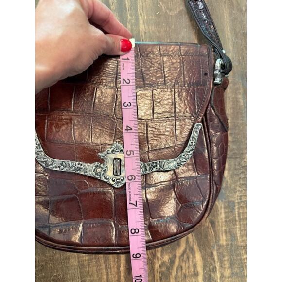 Ann Turk Glen Miller Brown Embossed Croc Leather Western Crossbody Purse - Picture 10 of 10